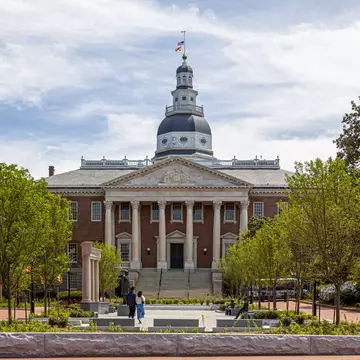 Historical Maryland State Capitol building in Annapolis, the oldest state house that is still in use.