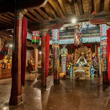 The main assembly hall of Samye Monastery in Dranang county, Shannan (Lhoka) Prefecture, Tibet, China. Samye Monastery (Samye Gompa) is the first buddhist monastery built in Tibet, established in 763 AD under the patronage of Tibetan king Trisong ...