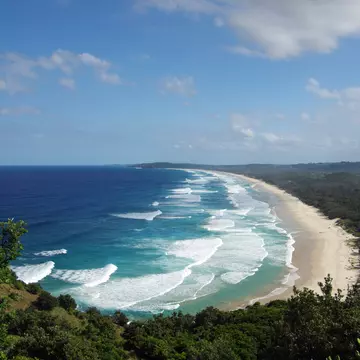 Tallow Beach, a long stretch of beach near Byron Bay, is a popular surf  spot in New South Wales, Australia
2015; Australia; Beach; Blue; Byron Bay; Coastline; Color Image; Day; Horizontal; Lifestyles; New South Wales; Outdoors; Photography; Sand; Sea; Shore; Sky; Sport; Surf; Surf Spot; Surfing; Surfing locations; Tallow Beach; Water;