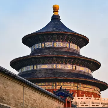 View of The Temple of Heaven at sunset in Beijing, China.