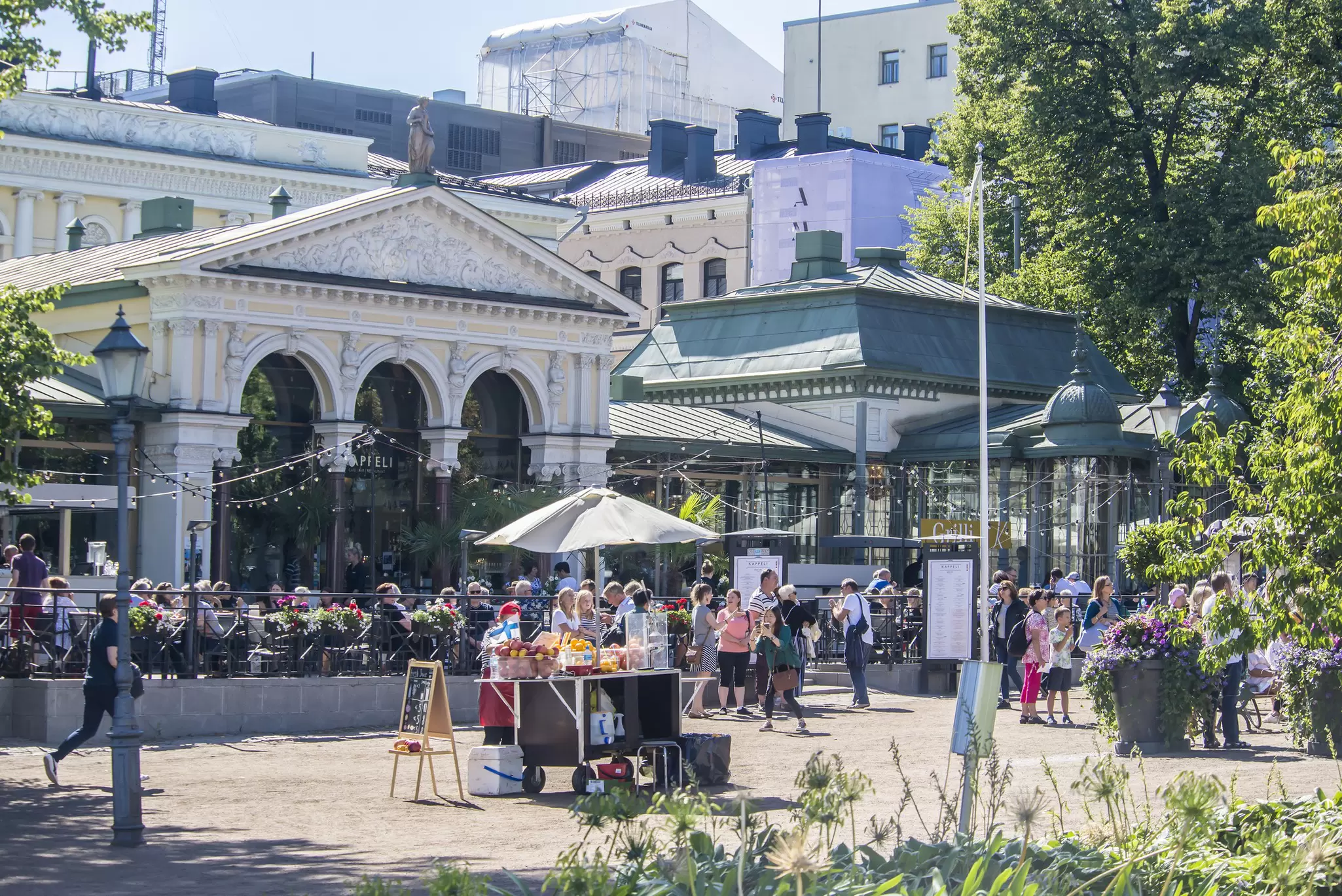 The frontage of Kappeli restaurant in Esplanadi park in Helsinki, Finland.
