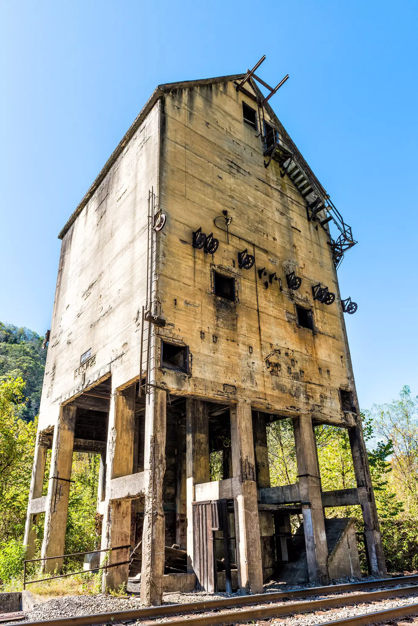Abandoned retro vintage concrete loading terminal in Thurmond, West Virginia