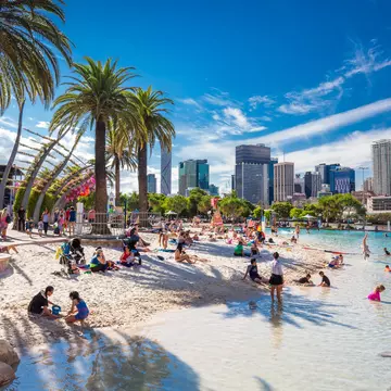 BRISBANE, AUS - APRIL 17 2016: Streets Beach in South Bank Parkland. It's inner-city man-made beach next to city center.
409427176
street, australia, park, artificial, river, travel, view, lifeguards, central, sand, urban, landmark, south, holiday, swim, skyline, summer, bank, people, family, beach, center, architecture, city, pool, buildings, tourism, water, brisbane, vacation, queensland, capital, cityscape, southbank, cbd