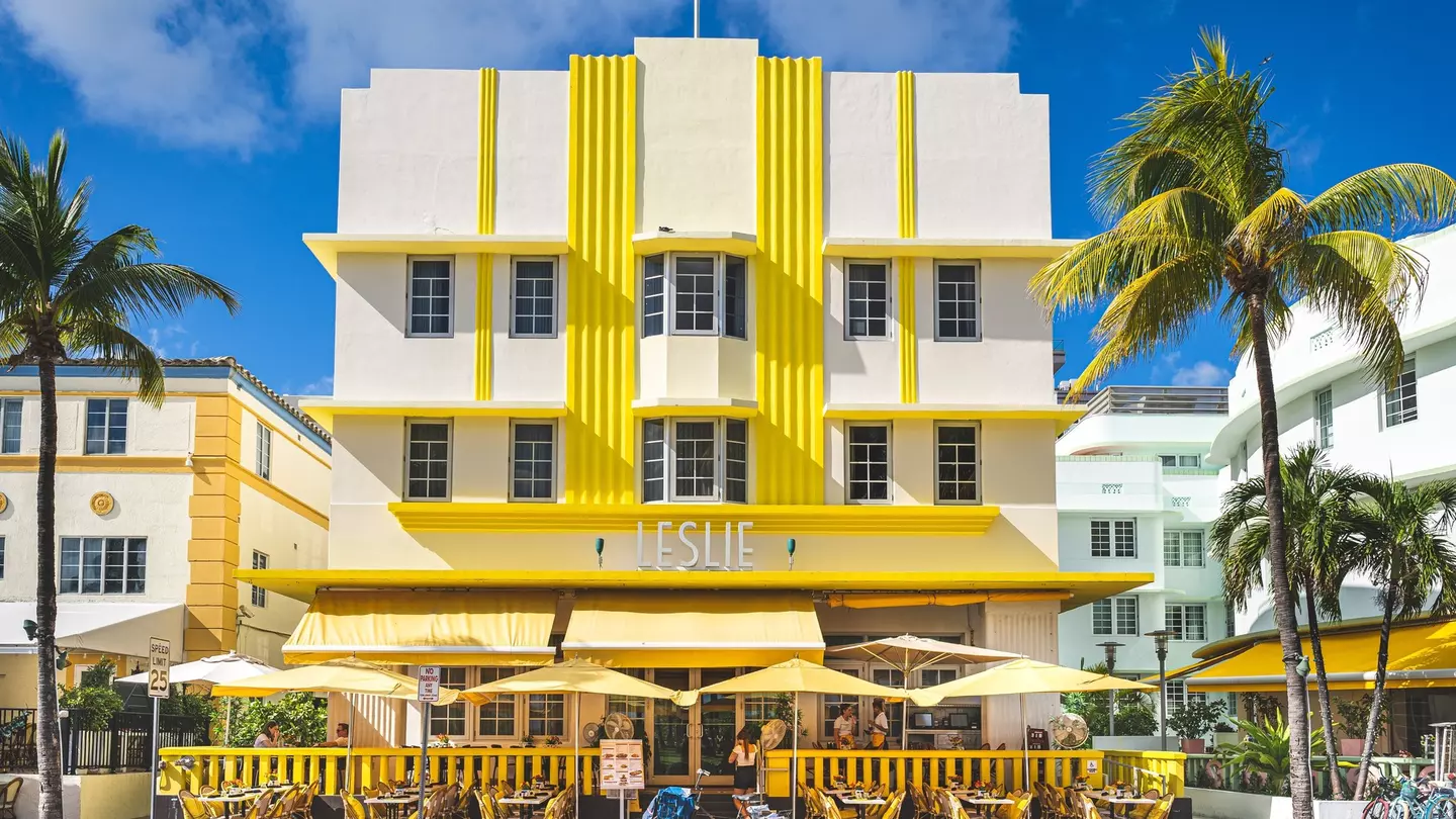 View of The Leslie Hotel on Ocean Drive in Miami, Florida.