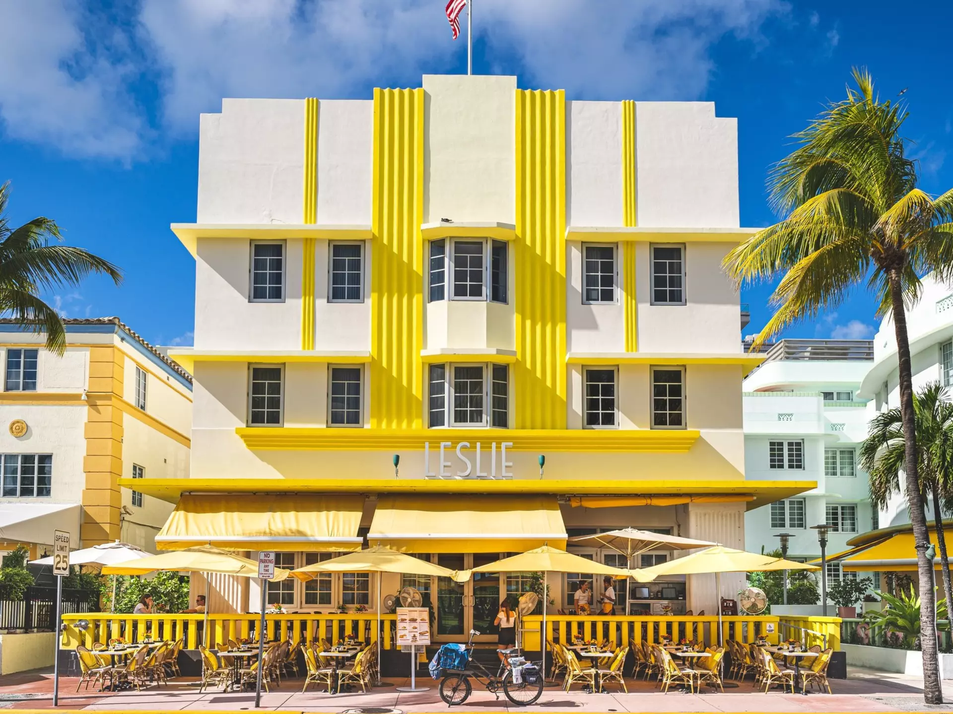 View of The Leslie Hotel on Ocean Drive in Miami, Florida.
