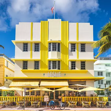 View of The Leslie Hotel on Ocean Drive in Miami, Florida.