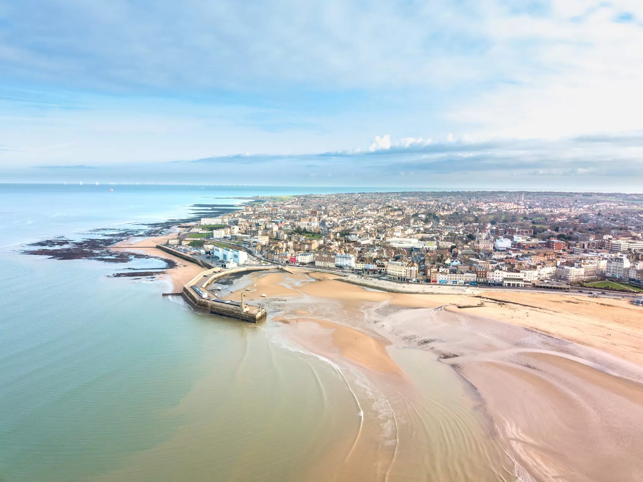 Aerial view of the Kent coast in England