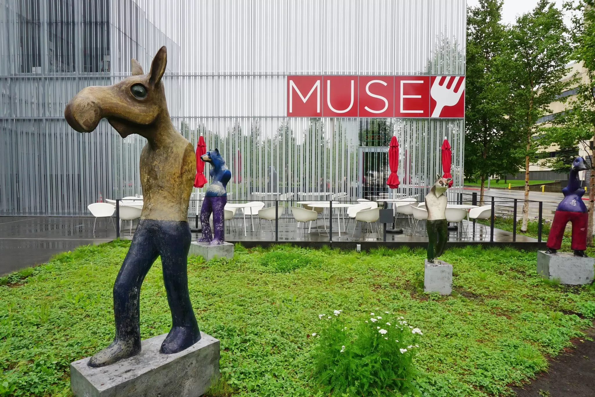 Sculptures outside the Anchorage Museum in Anchorage, Alaska. 