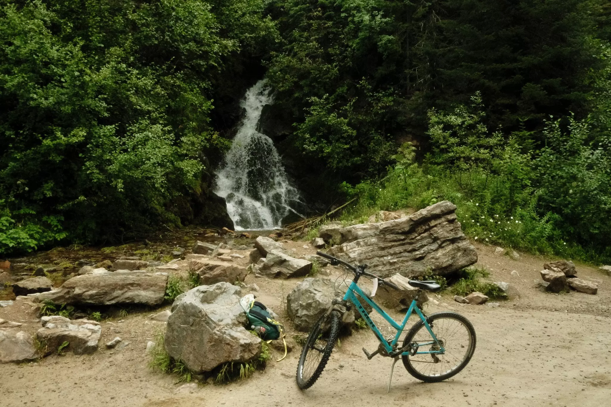 A bike parked on a trail in Montana