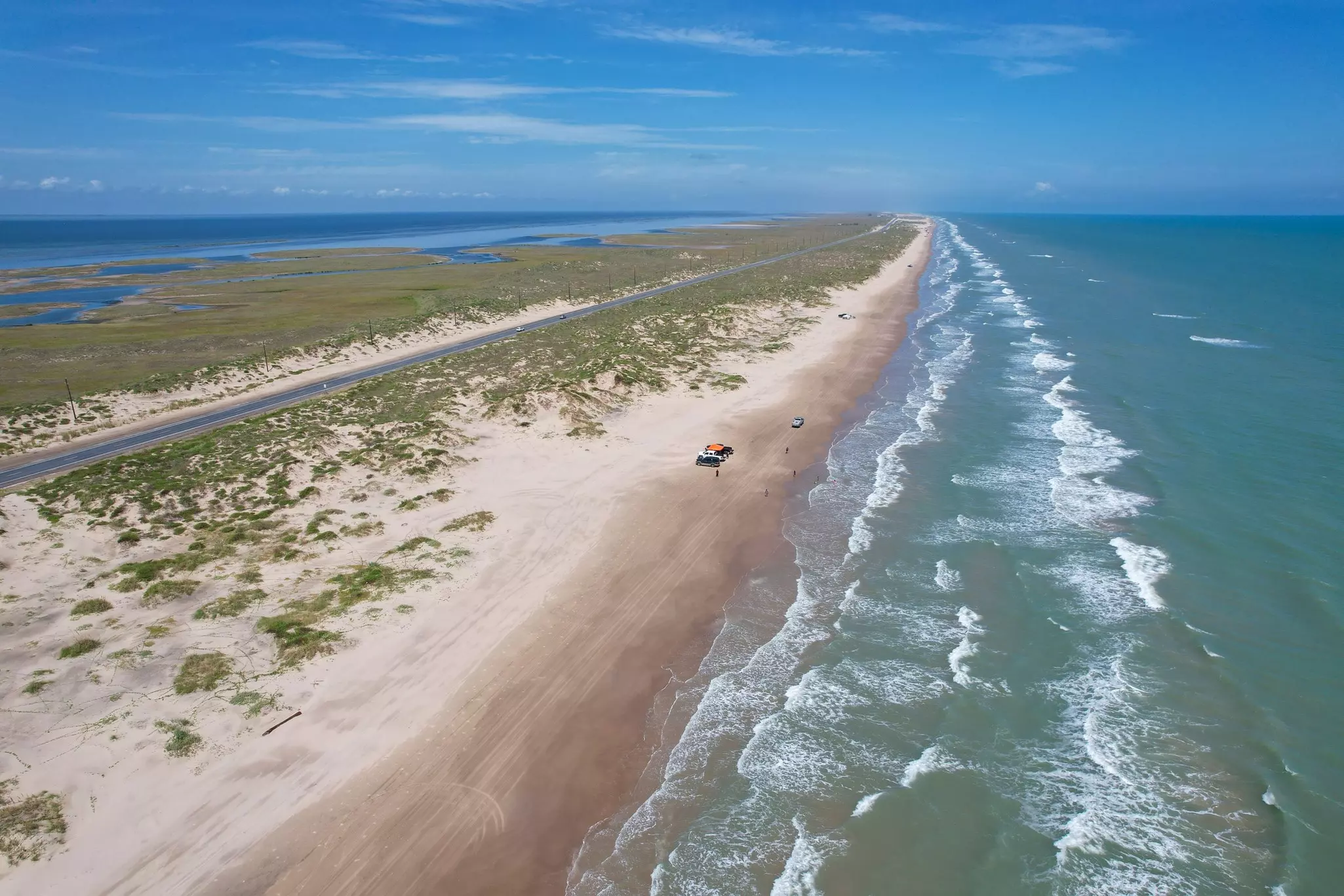 Aerial view of the beach at South Padre Island, Texas