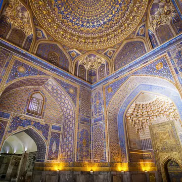 Inside the mosque inside the Tilla-Kari Medressa in Uzbekistan. iStock