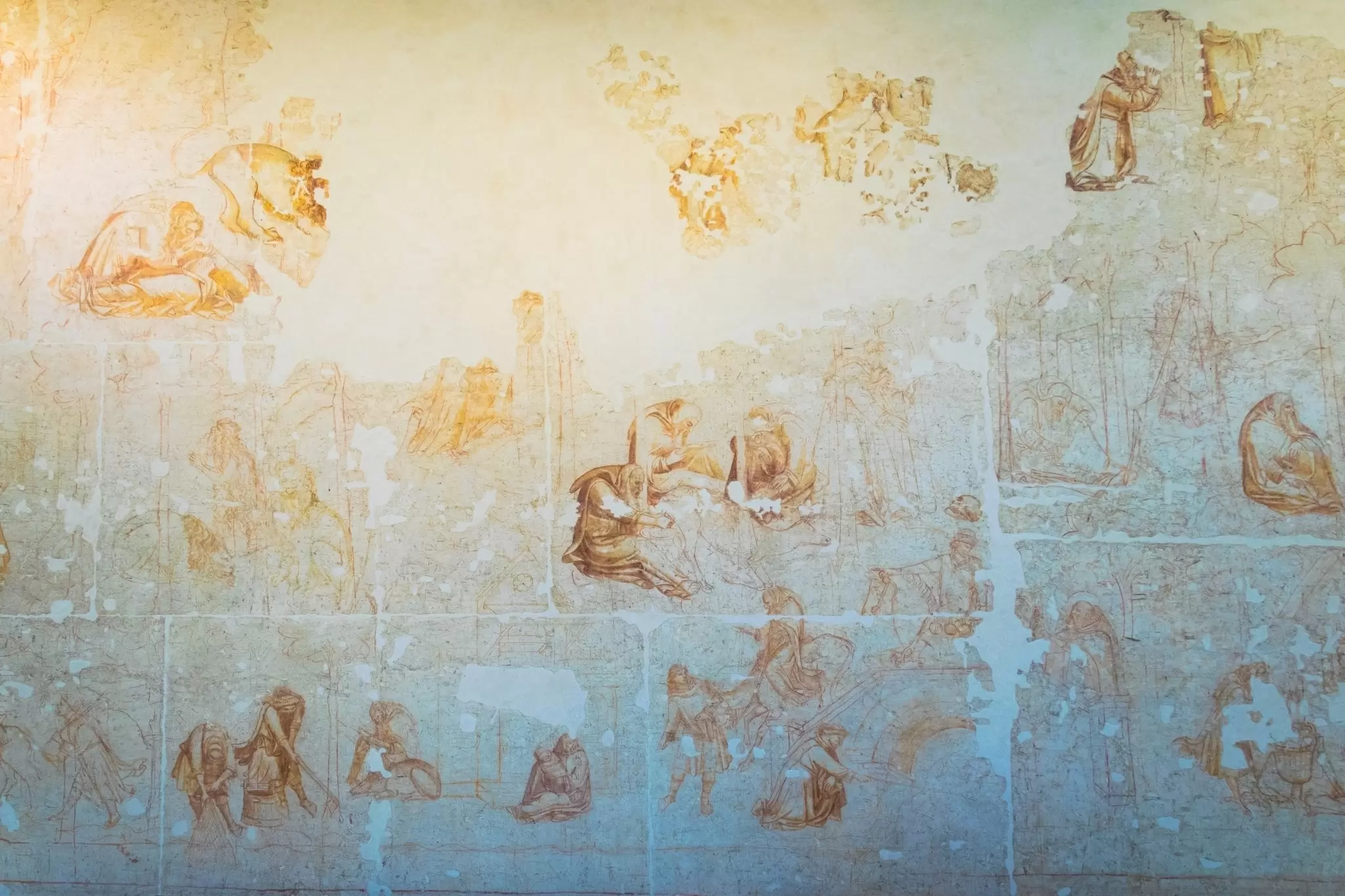 Close-up view of frescoes in the Museo delle Sinopie, formerly situated inside the Camposanto cemetery.