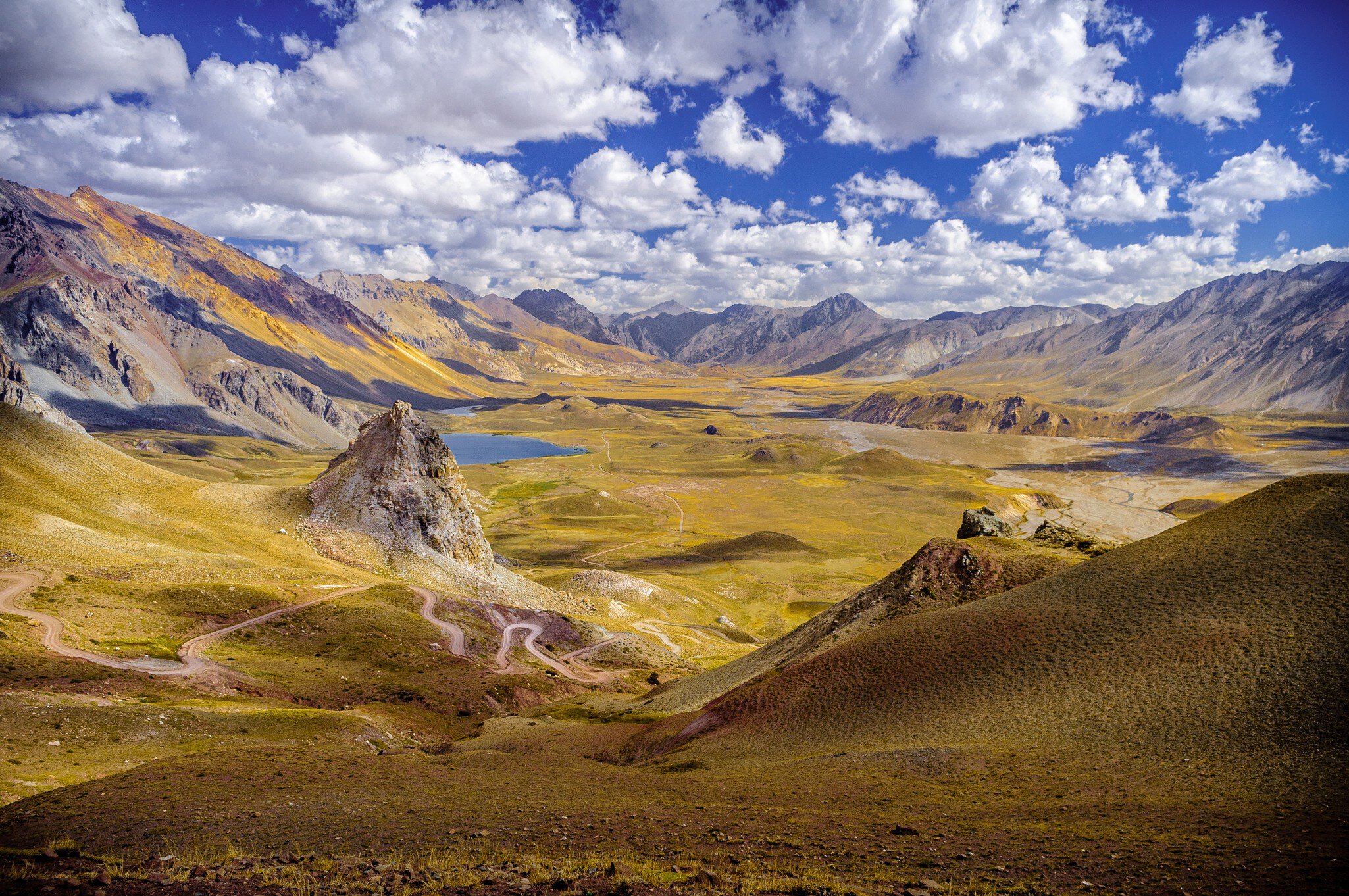 Landscape with valley surrounded with mountains, San Rafael, Mendoza, Argentina