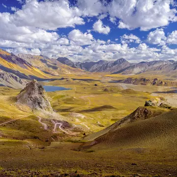 Landscape with valley surrounded with mountains, San Rafael, Mendoza, Argentina