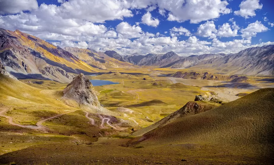 Landscape with valley surrounded with mountains, San Rafael, Mendoza, Argentina
