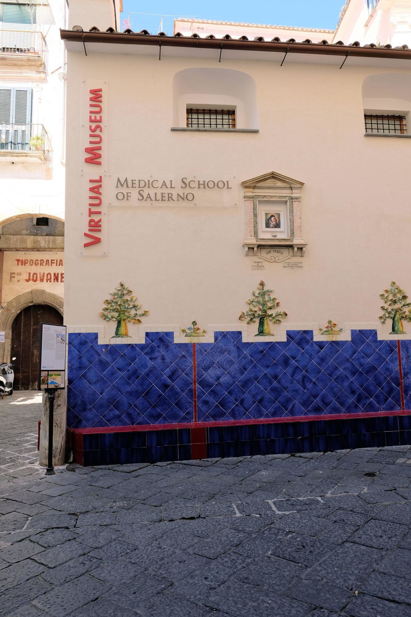 Exterior of the Museo Virtuale della Scuola Medica Salernitana (medical school virtual museum) located in the Church of San Gregorio in Salerno, Italy.