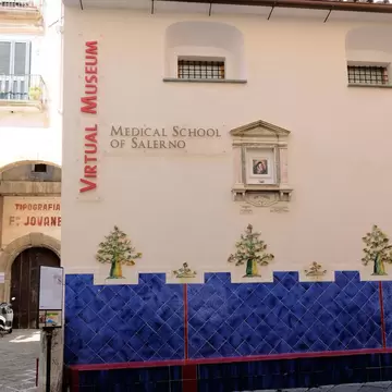 Exterior of the Museo Virtuale della Scuola Medica Salernitana (medical school virtual museum) located in the Church of San Gregorio in Salerno, Italy.