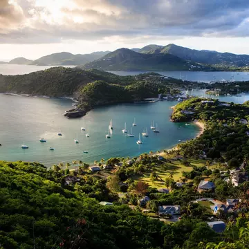 View overlooking English Harbor, Antigua & Barbuda
sunset, water, clouds, boats, cove, caribbean, scenic, antigua, english harbor, barbuda, falmouth bay
