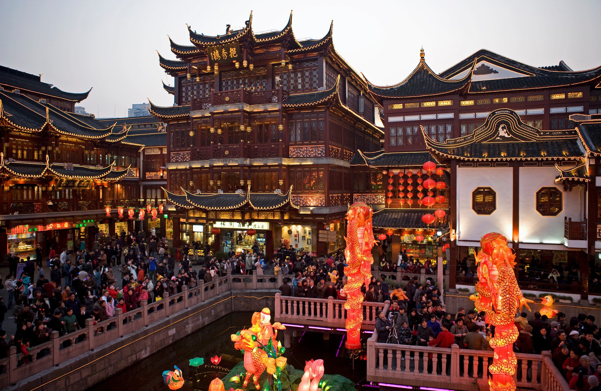 View of the Lantern Festival at Yuyuan Bazaar in Shanghai, China.