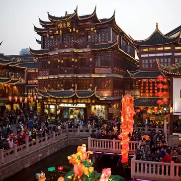 View of the Lantern Festival at Yuyuan Bazaar in Shanghai, China.