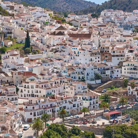 Aerial view of the white village of Frigiliana in Andalusia, Spain