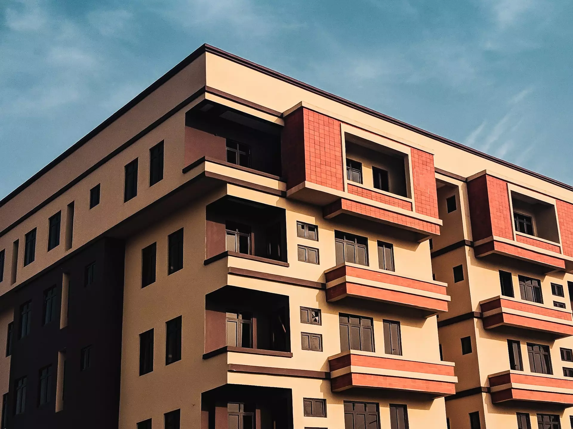 The exterior of an apartment building in Lagos, quiet during the many months of COVID-19 lockdowns