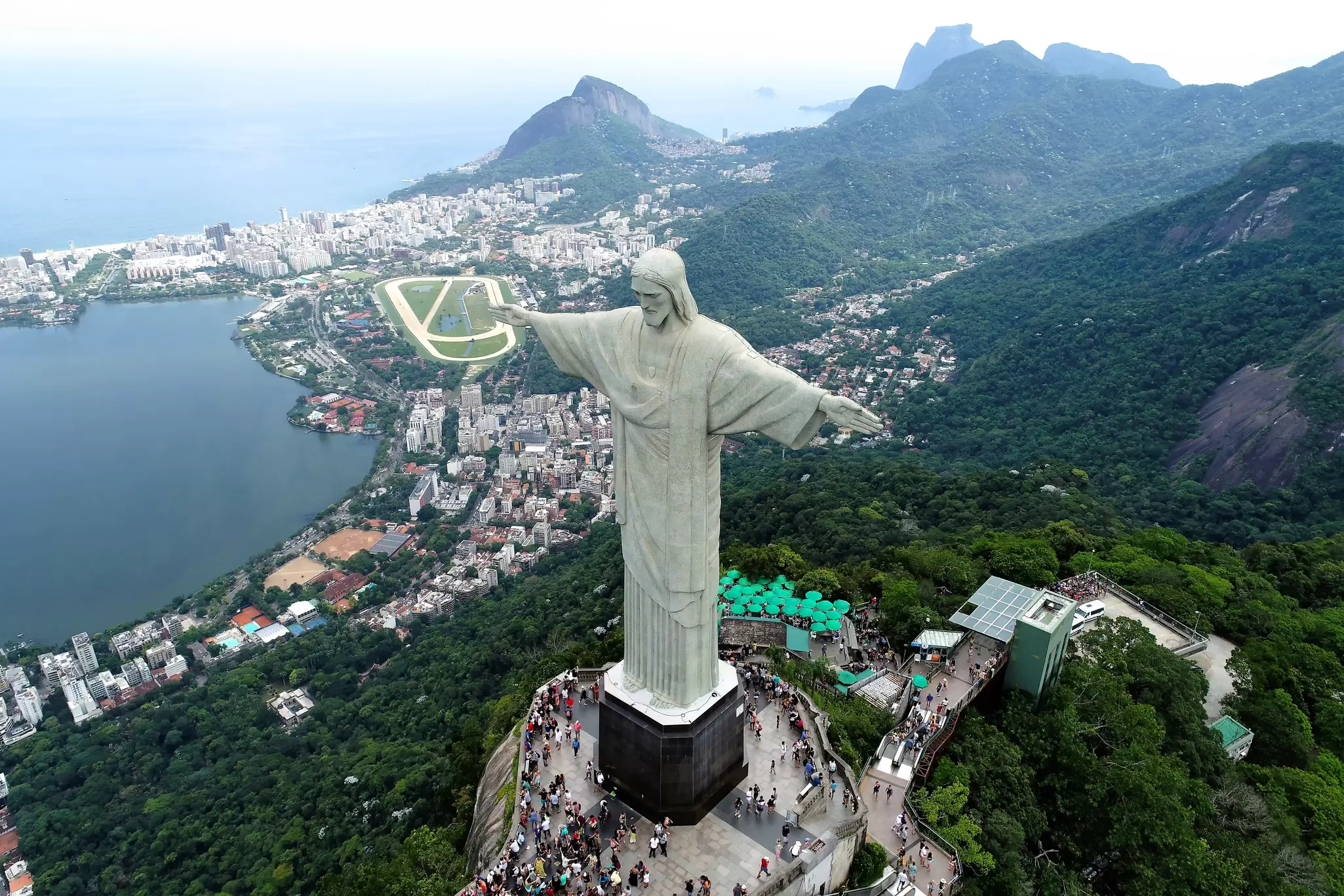 Aerial view of Cristo Redentor in Rio de Janeiro, Brazil.