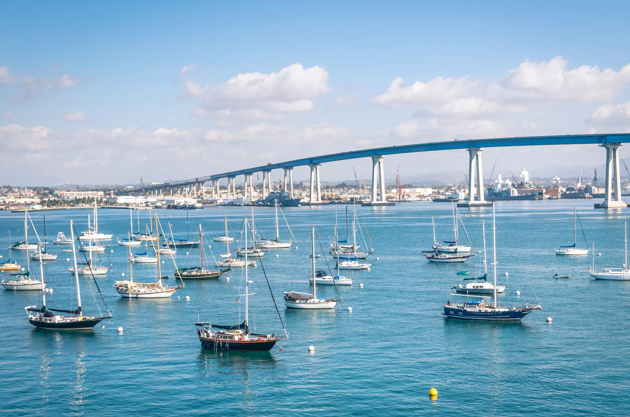 San Diego Bay with boats in the water.