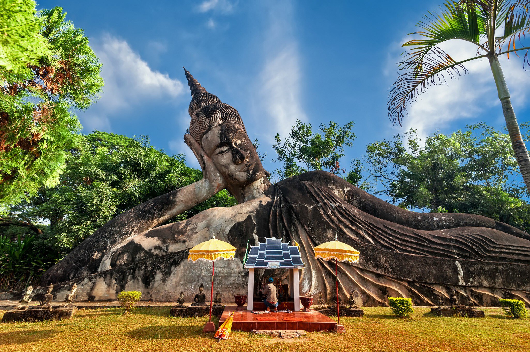 Mythological and religious statues at Wat Xieng Khuan Buddha park. Vientiane, Laos