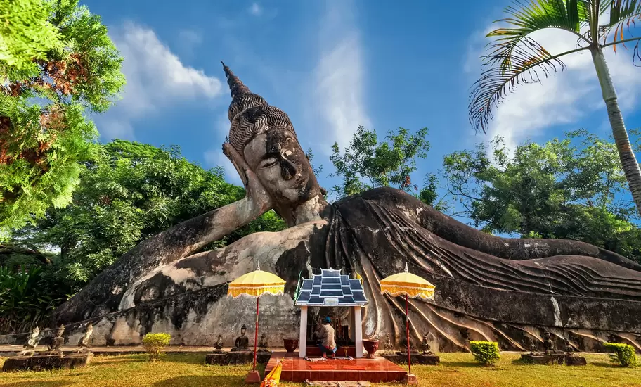 Mythological and religious statues at Wat Xieng Khuan Buddha park. Vientiane, Laos