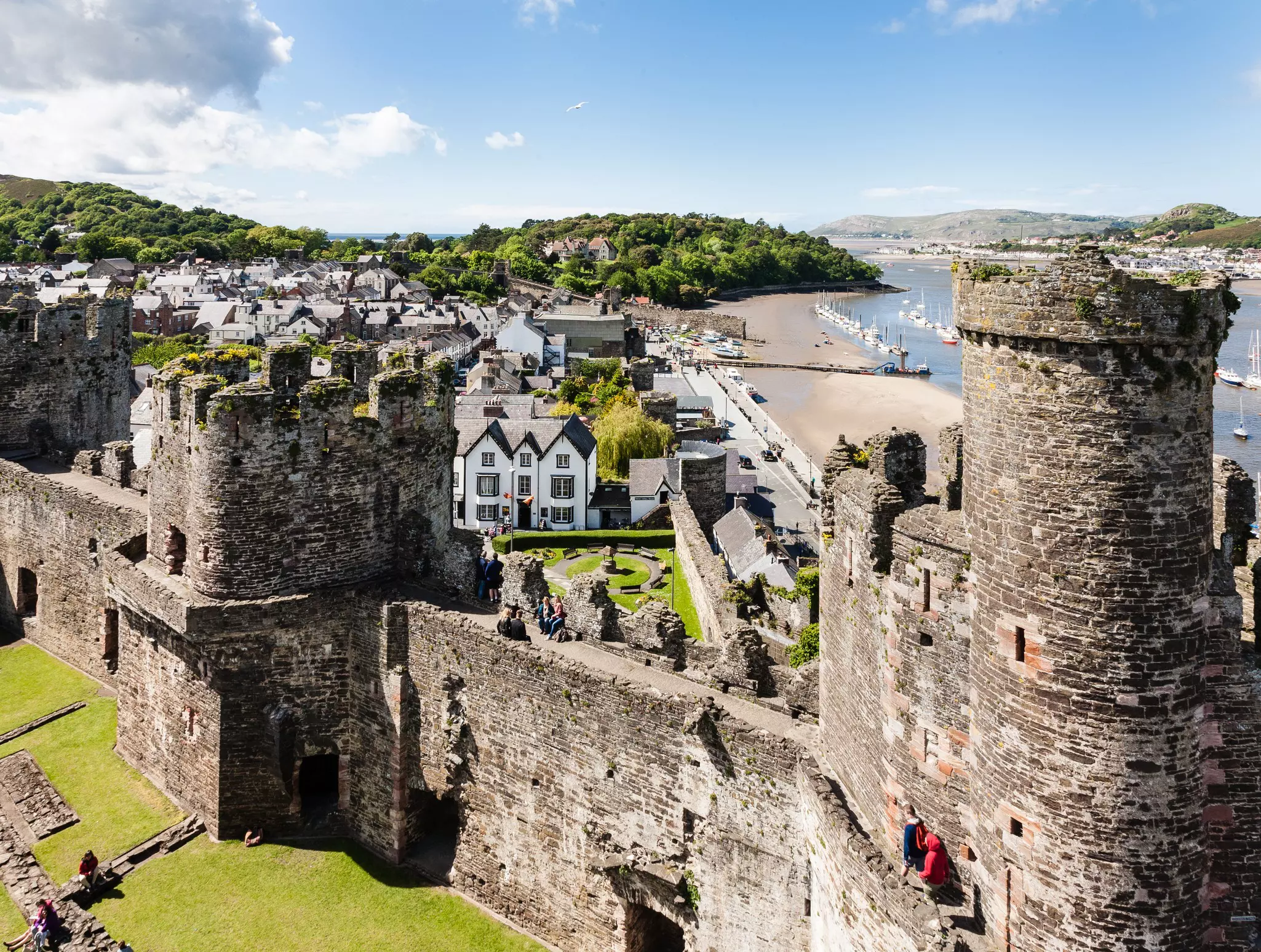 View from Conwy castle of River Conwy and Conwy Town. Conwy, North Wales, United