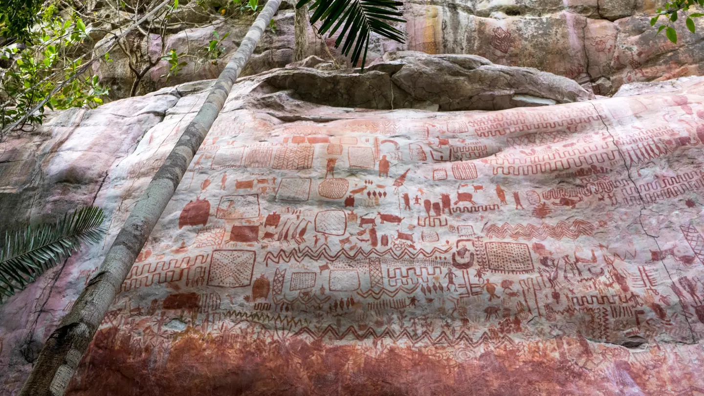 View of rock art at the Cerro Azul hill in the Serrania La Lindosa