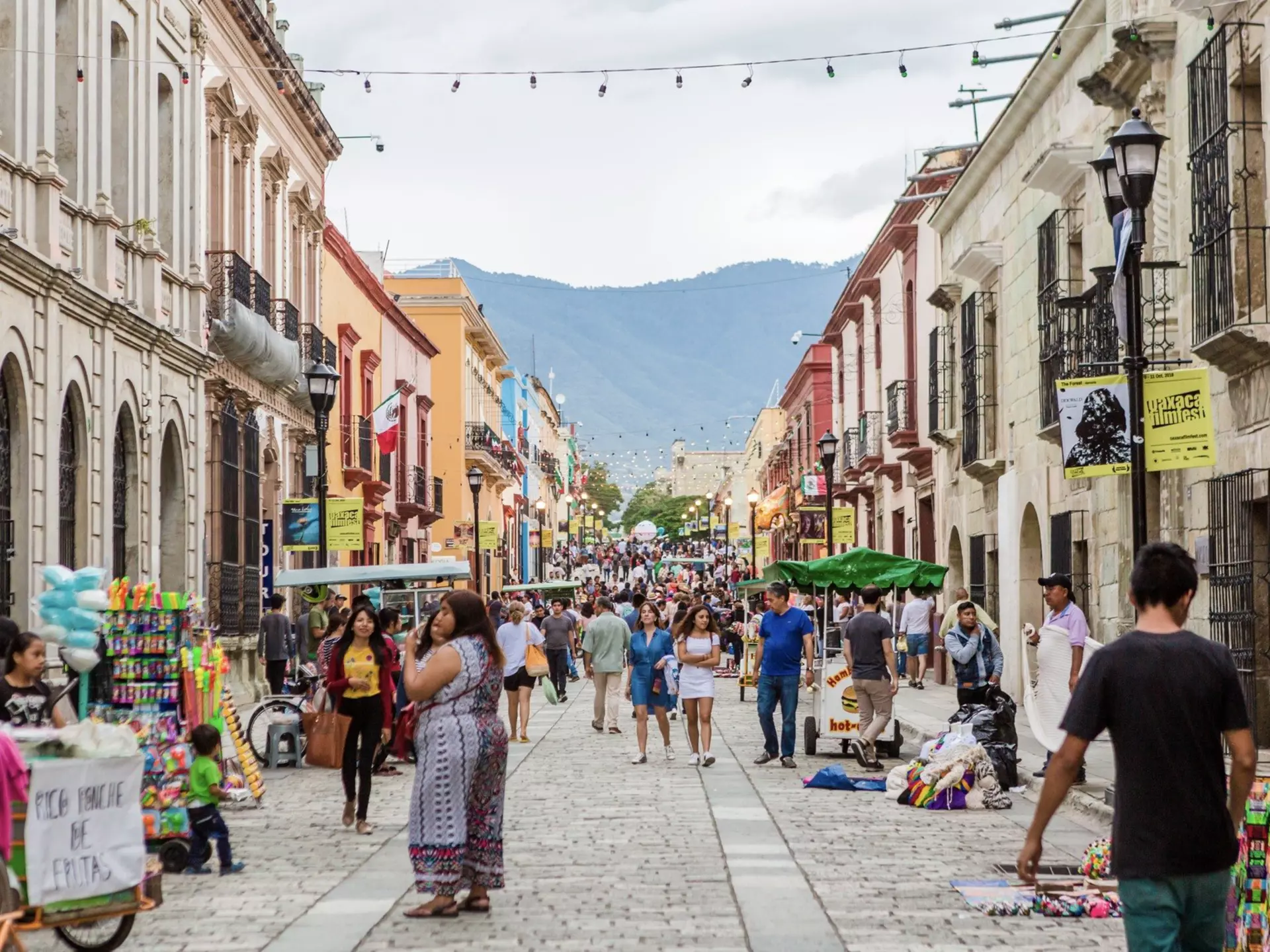 Busy pedestrian street in downtown Oaxaca
