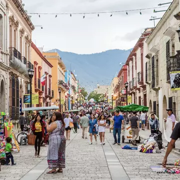 Busy pedestrian street in downtown Oaxaca