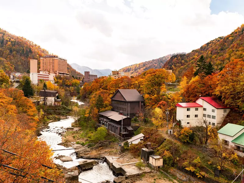 Jozankei is the onsen city in Hokkaido Japan, located in the valley and the most beautiful in autumn season