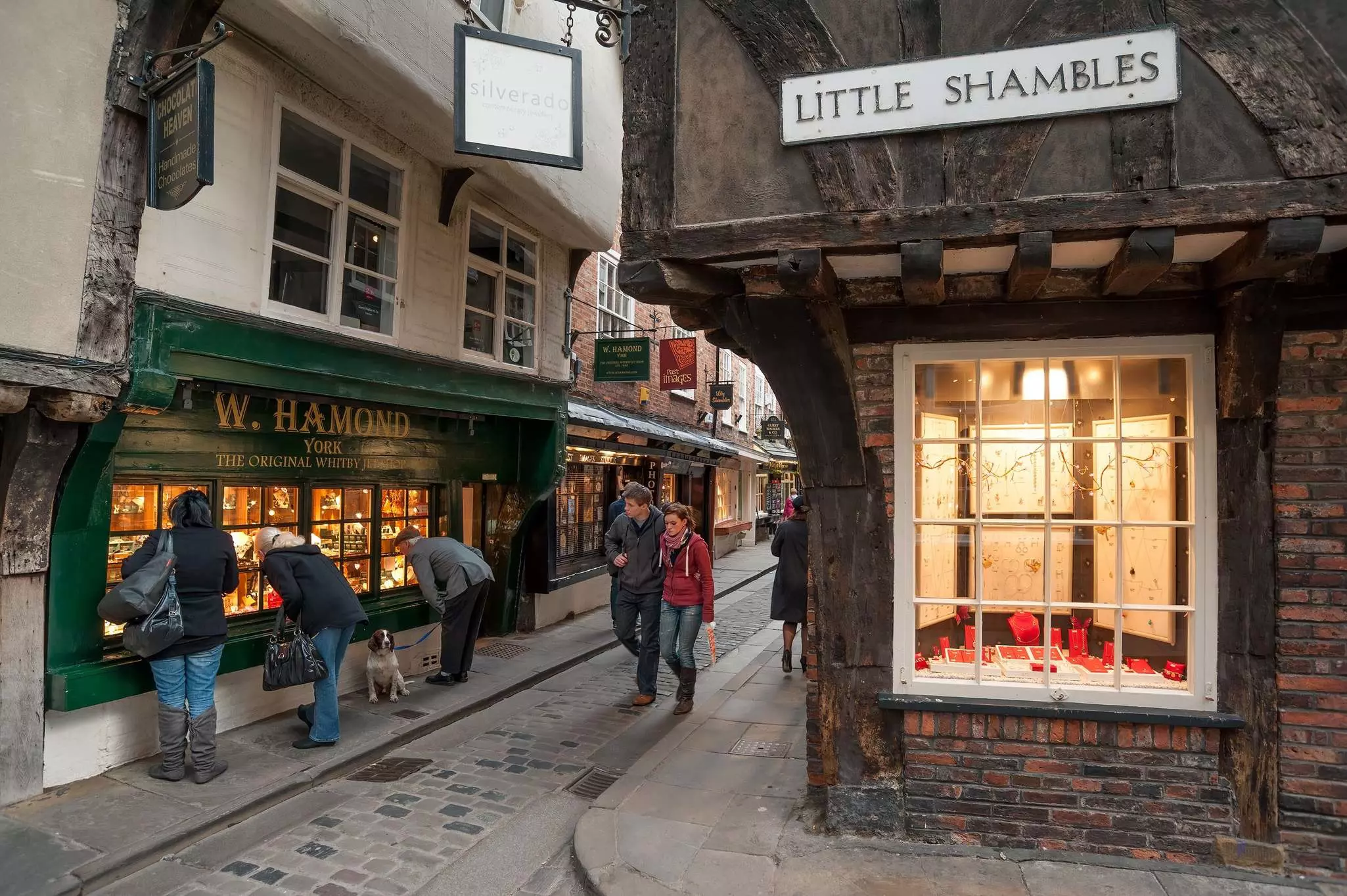 Quaint shops in Shambles, a shopping street in York