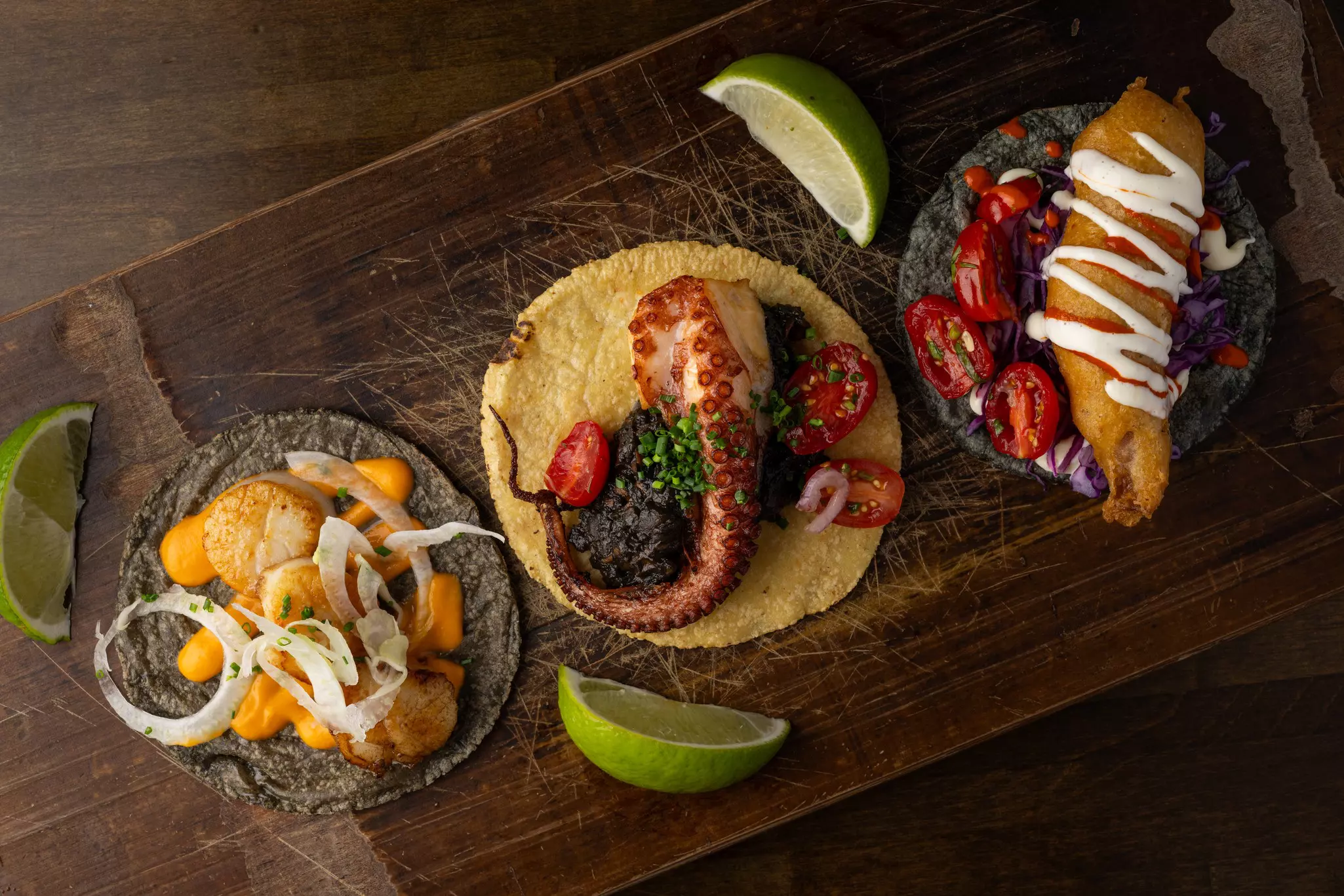 Tacos presented with style at Holbox in South Central, Los Angeles, California.