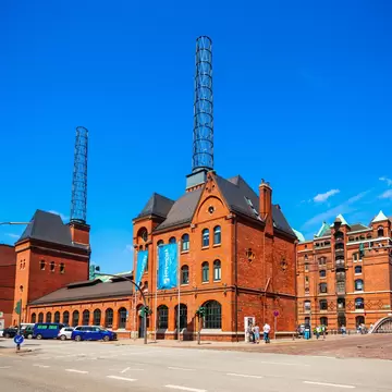 The HafenCity Info Center occupies the former boiler house in Hamburg, Germany.