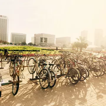 Bicycles parked on the street in Dubai, United Arab Emirates