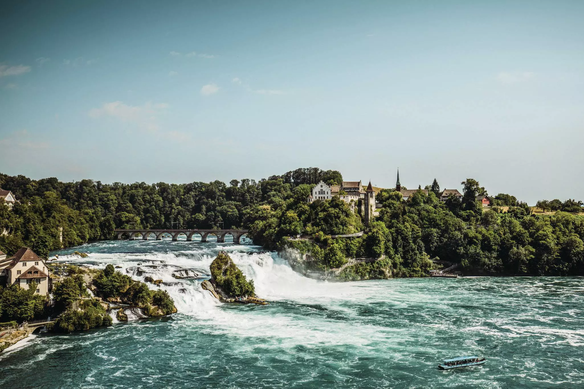 Rhine Falls with Laufen Castle in Neuhausen am Rheinfall. 