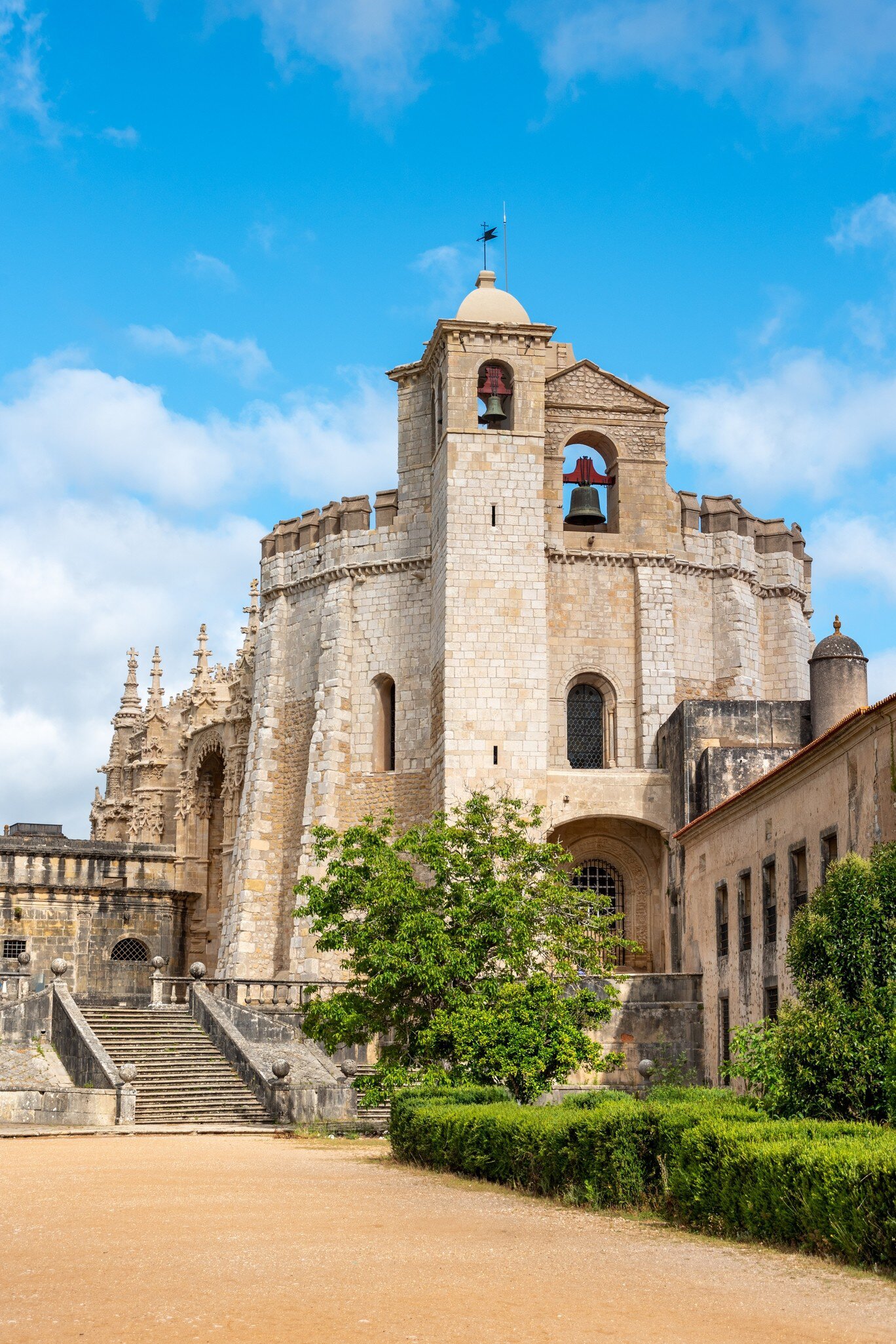Facade of the iconic Convento de Cristo in Tomar, Portugal.