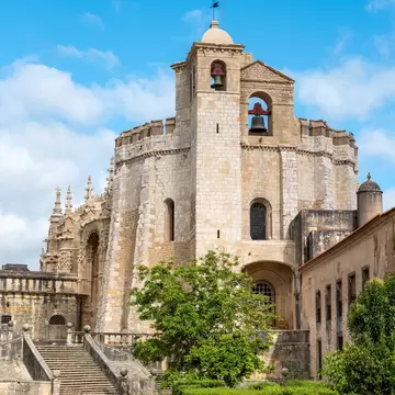 Facade of the iconic Convento de Cristo in Tomar, Portugal.