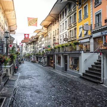 Thun, Switzerland - June 09, 2019: Pedestrian zone Obere Hauptgasse in Thun in the Bernese Oberland in Switzerland; Shutterstock ID 1531474787;