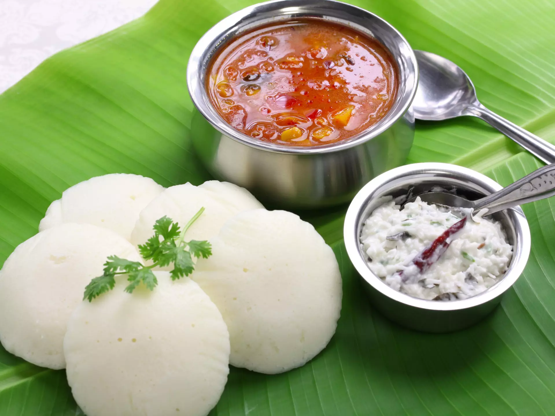 idli, sambar and coconut chutney, south indian breakfast on banana leaf
187939779
Fermenting, Sambar, Healthy Eating, Dieting, Vegetarian Food, Banana Leaf, Homemade, Steamed, Rice Cake, Breakfast, south indian, Indian Cuisine, Indian Dish, Idli