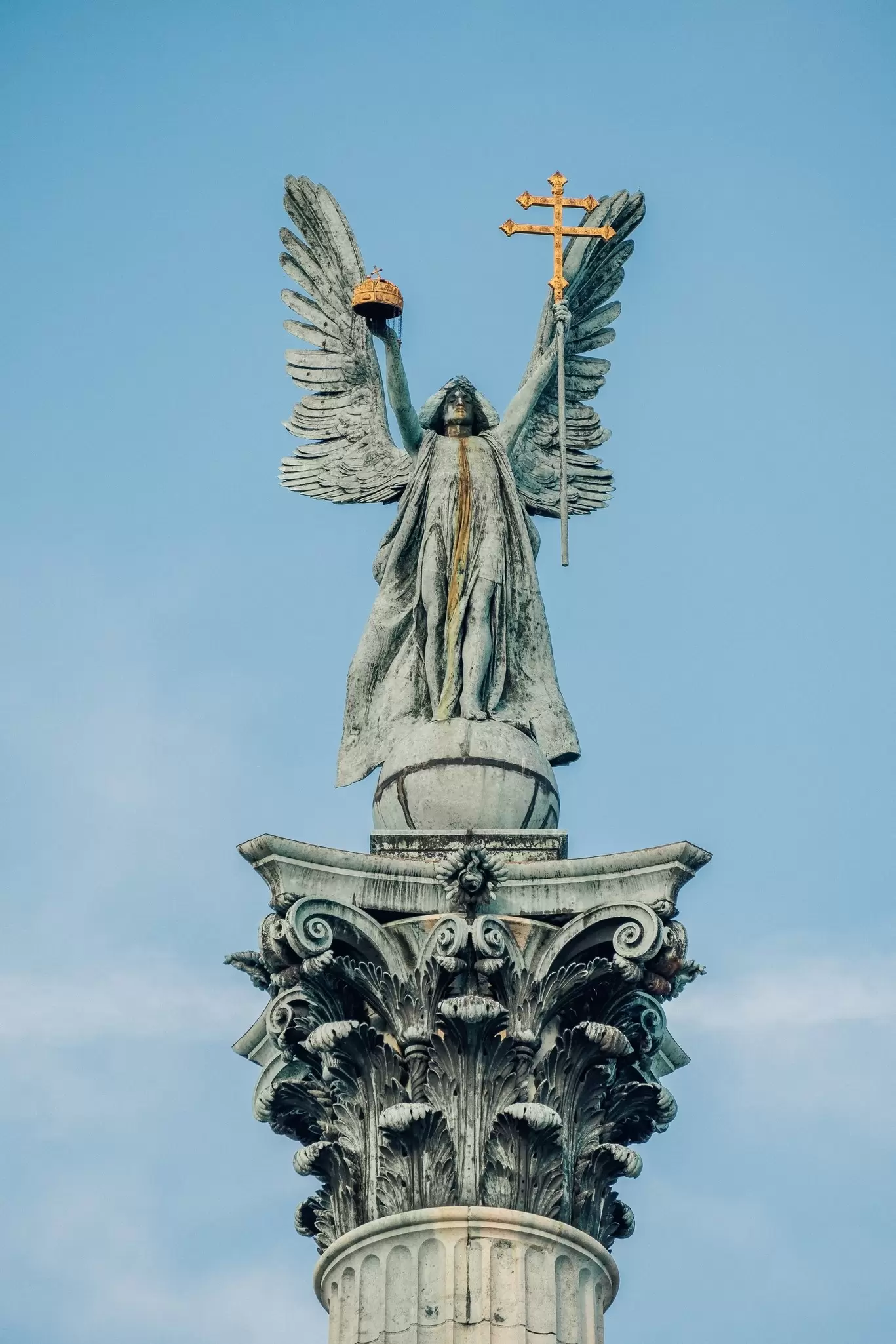 Statue of Archangel Gabriel at Heroes' Square in Budapest, Hungary.