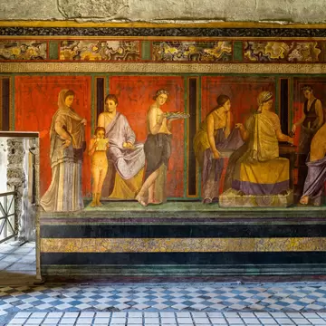 The frescoes of Villa dei Misteri (Villa of the Mysteries), an ancient Roman villa at Pompeii ancient city, Italy