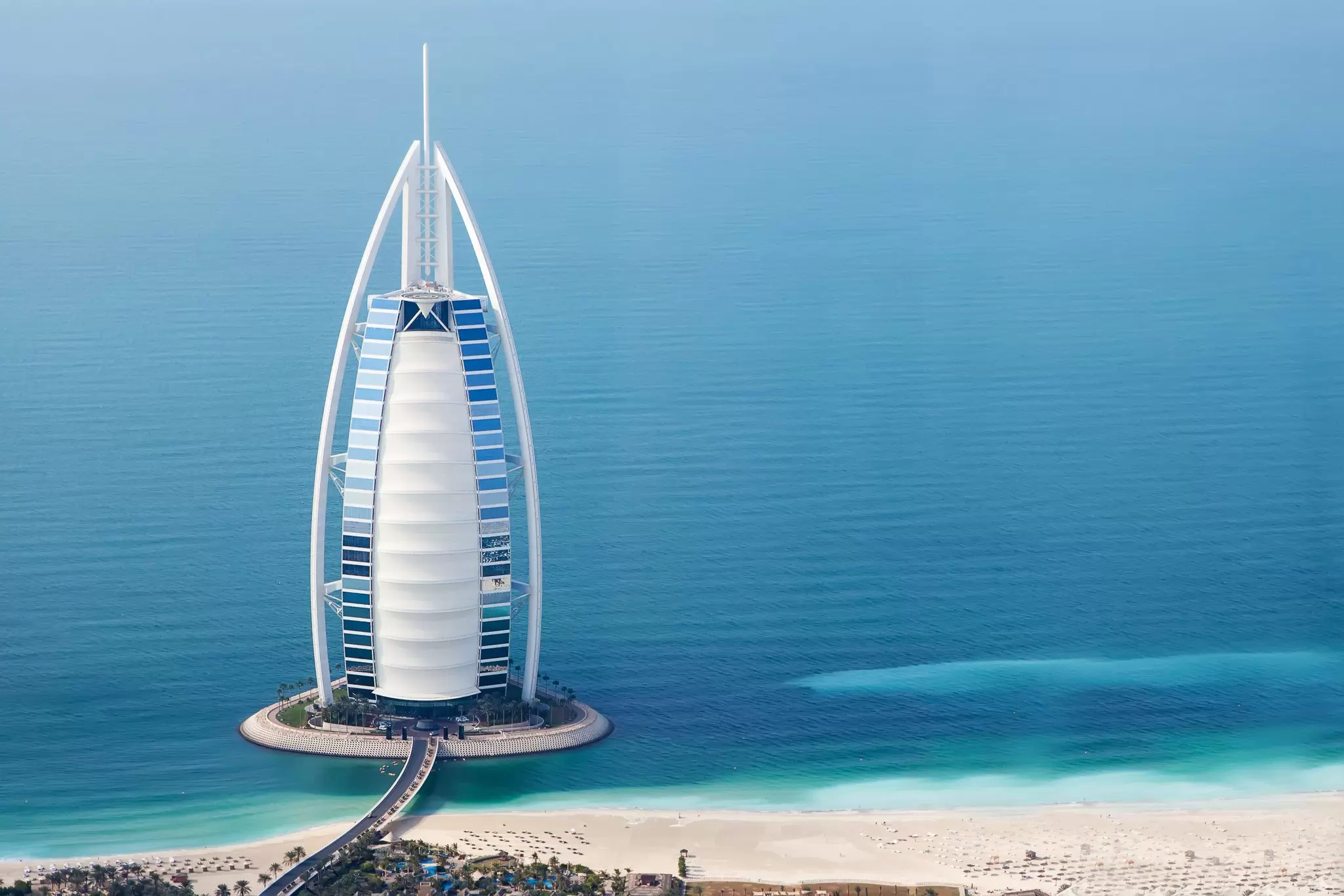 View of Gulf behind Burj Al Arab in Dubai, United Arab Emirates