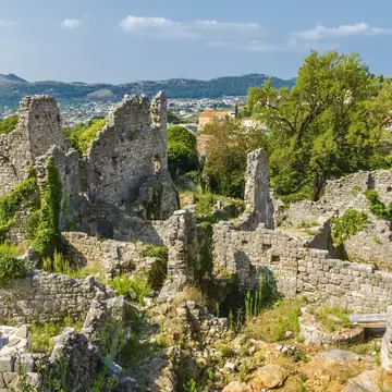 Sunny view of ruins of a citadel in Montenegro