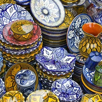 Colourful ceramics on display at a market in Safi..