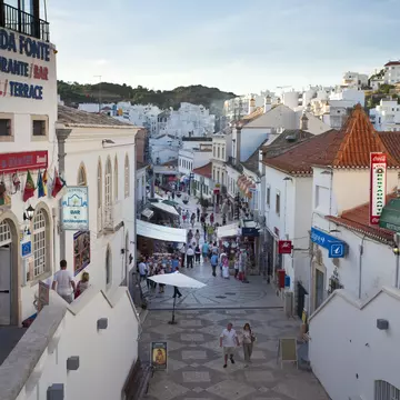 Portugal, Algarve, Albufeira, high angle view of crowded street